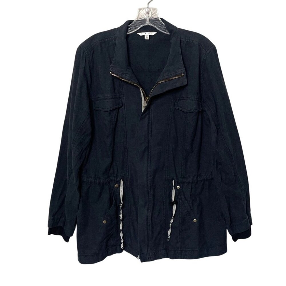 Cabi Women's Faded Black Utility Jacket Size L Cotton Zipper Front Long Sleeves